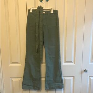 Green Wide-Leg Pants with Belt